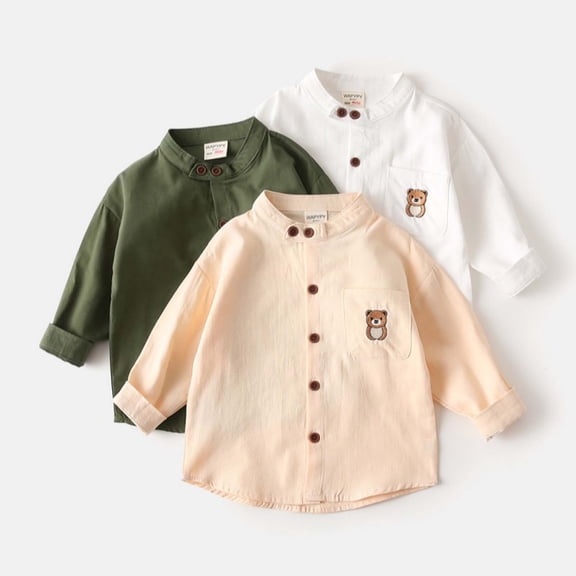 Swuxness Toddler Long Sleeve Turndown Collar Blouse Casual Shirt Embroidery V Neck Top for Boys