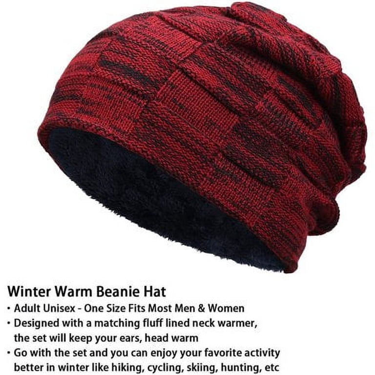 Women’s Wine Red Winter Fleece-Lined Chunky Knit Beanie Snow Hat Cap Women main image 4