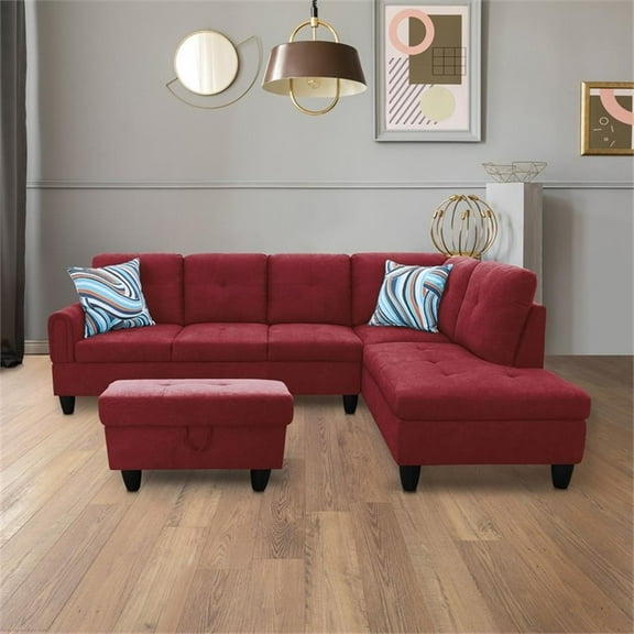 Star Home Living 3PC Flannelette Sectional Sofa with Ottoman (Red)