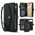 thumbnail image 2 of For Google Pixel 9A Crossbody Wallet Phone Case,Magnetic Detachable Flip,With Shoulder Strap&Wrist Strap,Zipper Pocket,Card&Cash Slots,PU Leather Shockproof Rugged Phone Case,Black, 2 of 9