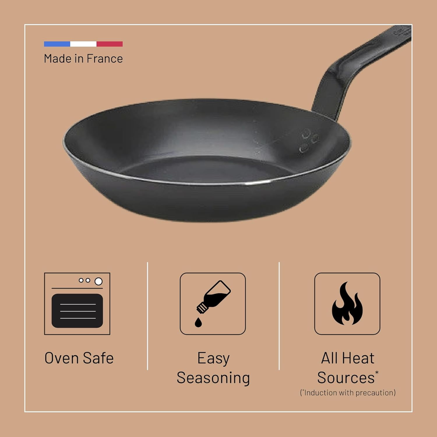 Blue Carbon Steel Fry Pan 8 Inch - Professional Non-Stick Cookware for High Heat Cooking