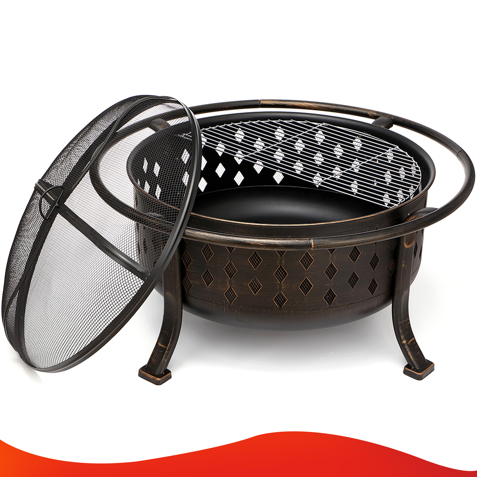 Singlyfire 36 inch Fire Pit for Outside Wood Burning Fire Pit Large Deep Fire Bowl for Camping Picnic Bonfire Patio Outside Backyard Garden Bonfire Pit with Cooking Grill Grate Spark Screen Log Grate - image 3 of 9
