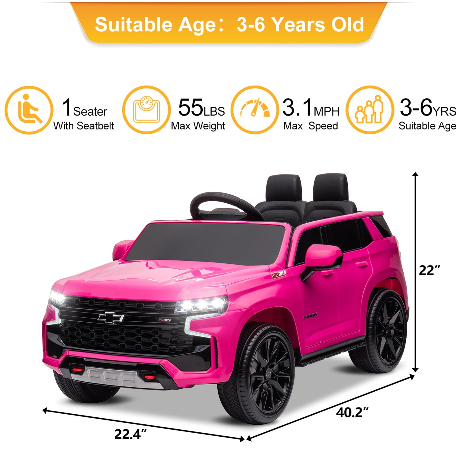 CIPACHO Licensed Chevrolet 12V Ride On, Electric Kids Car Toys with 2.4G Remote Control Dual Drive SUV, Pink