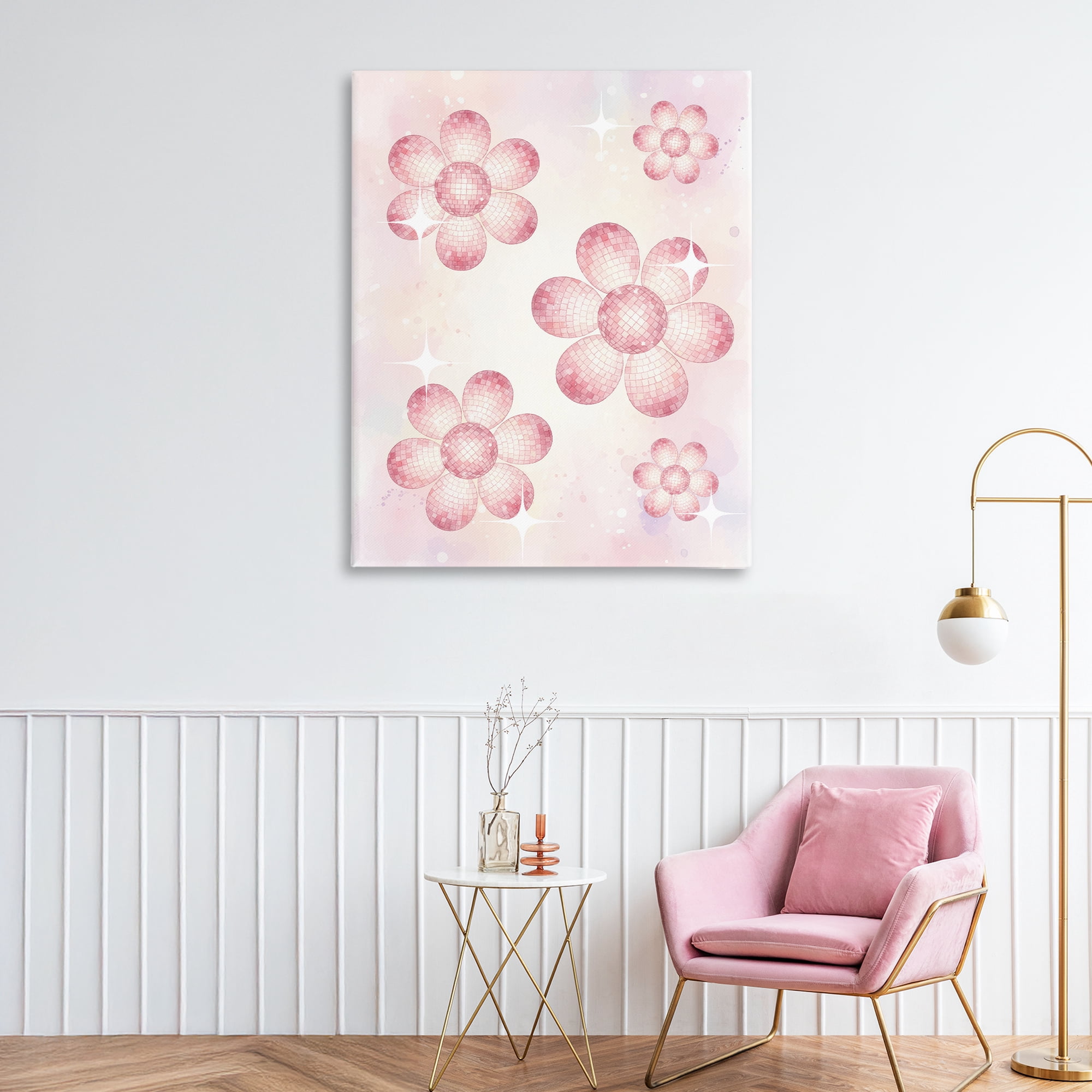 Stupell Industries Disco Ball Floral Patterns Canvas Wall Art, design by Lil' Rue