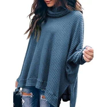 Saodimallsu Women's Chunky Knit Sweater – Oversized Turtle Neck Batwing Sleeve Jumper In Gray (S-XL)