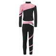 thumbnail image 4 of Aislor Kids Girls Long Sleeve Zipper Coat Shiny Rhinestones Contrast Color Patchwork Jacket With Leggings Figure Skating Dance Suit Pink 6, 4 of 7