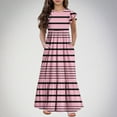 thumbnail image 2 of 2 Pack 2025 Girls Dresses with Pockets 6-12 Years Kids Ruffle Short Sleeve Trendy Stripe Printed Crewneck Going Out Long Maxi Dress, 2 of 8