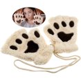 thumbnail image 2 of Guantes de medio dedo, guantes de medio dedo con estampado de garra de oso de gato, guantes de invierno cálidos para fiestas, color beige, beige, 2 of 4