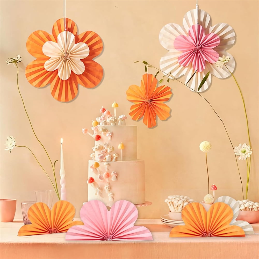 SUNBEAUTY Gold Paper Flower Fans - 9 Pack Party Decor For Backdrop, Wall, Classroom, Wedding, Baby Shower