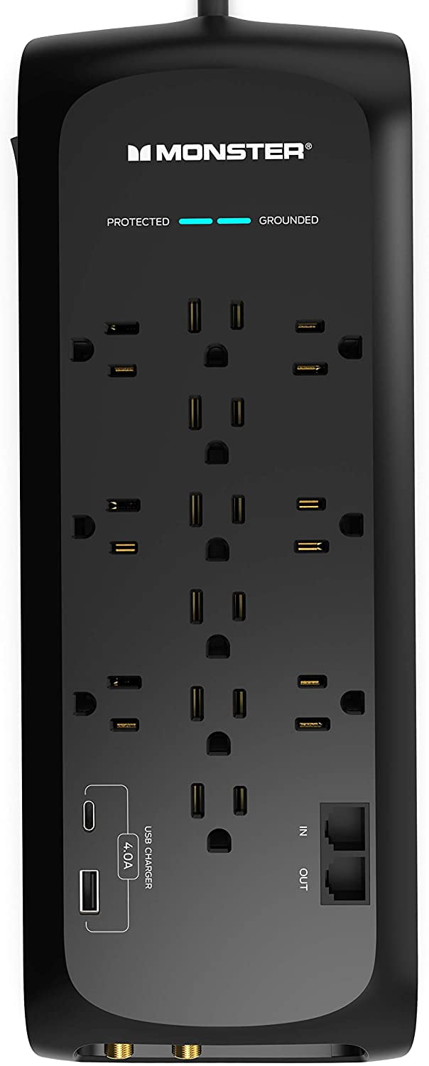 Monster 5007 Gauge 6' Black 12 Outlet Extension Cord
