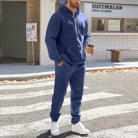 Fgvctg Sweat Set for Men 2 Piece Winter Lounge Hoodies Fashion Fleece Sweatsuits Comfy Jogger Sweatpants Oversized Sweatshirts Tracksuit with Pockets Navy L