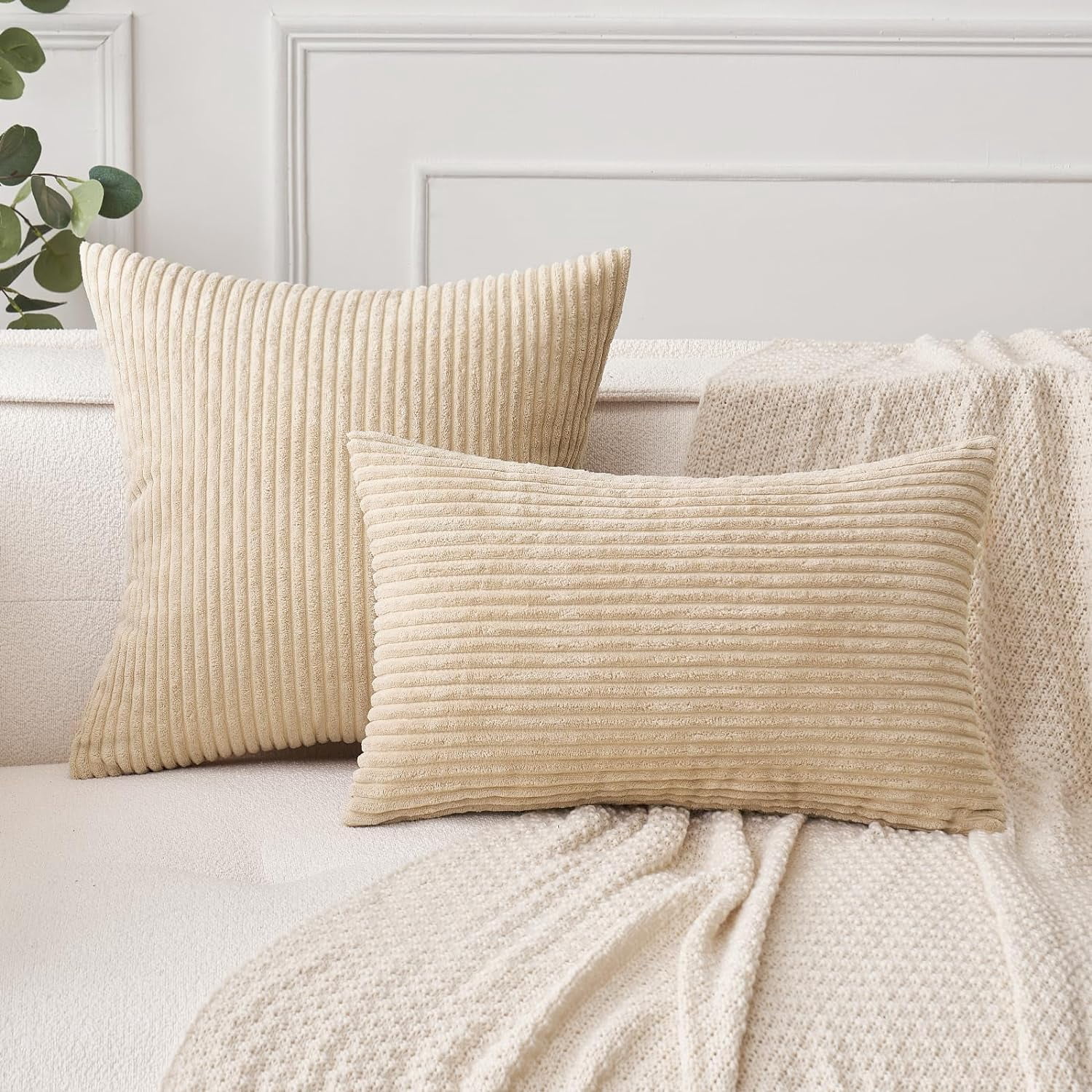 Wehilion Pack of 2 Corduroy Soft Soild Decorative Square Christmas Throw Pillow Covers Set Cushion Cases Pillowcases for Sofa Bedroom Car