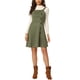 thumbnail image 1 of Vestido de tirantes mini A-line de imitación de ante para mujer con botones decorativos en verde militar, 1 of 6