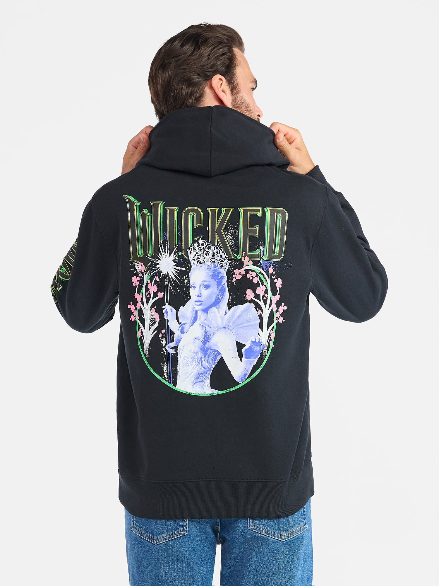 Wicked Men's and Big Men's Front Back Glinda Graphic Hoodie with Long Sleeves, Sizes S-3XL