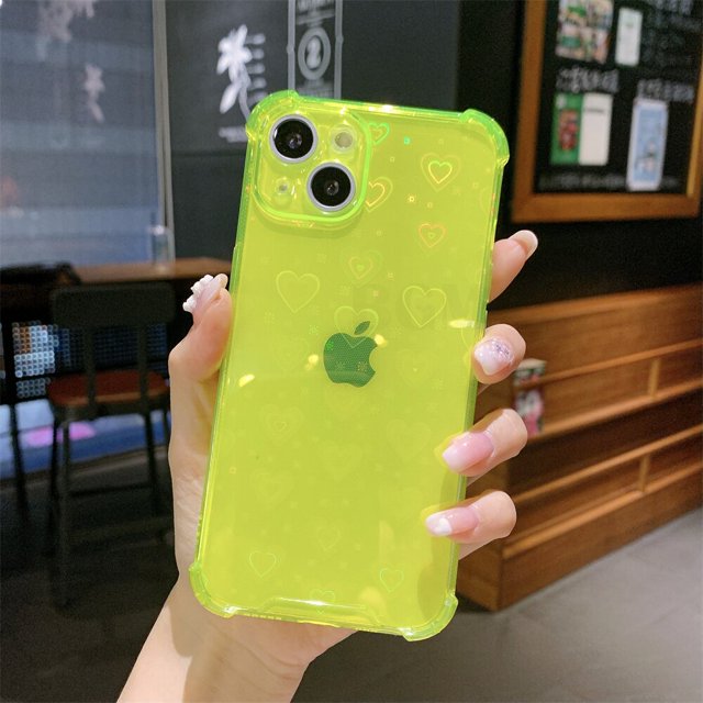 Funda holográfica reflectante de lujo con corazón de amor para iPhone 14 13 12 11 Pro Max Mini XS X XR 7 8 Plus SE 2, funda suave y transparente Tan Jianjun unisex