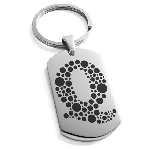 Stainless Steel Letter Q Initial Dotted Monogram Engraved Engraved Dog Tag Keychain Keyring