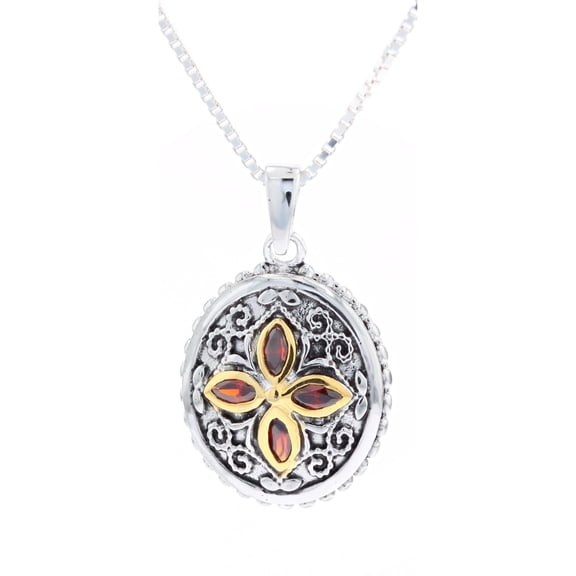 Jewelry Trends Sterling Silver Bali Red CZ Cross Medallion Pendant with 18 Inch Box Chain Necklace