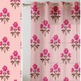 thumbnail image 2 of Vargottam Pink Floral Block Print Extra Long Sheer Curtains for Double Height Windows & Doors - Set of 2 Panels, 108", Grommet Top, Light Filtering Printed Georgette Drapes, 2 of 9