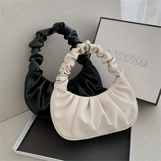 Chic Solid Color Hobo Bag: Ruched Design, Polyester Lined, Magnetic Closure - Elegant & Versatile for Every Occasion