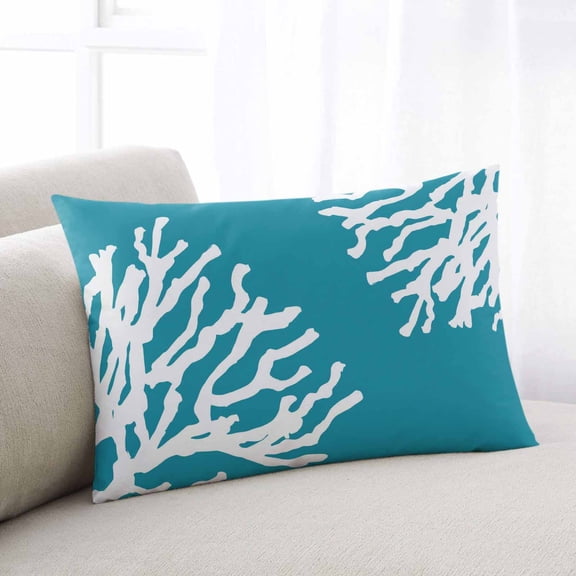 Teal Blue Coral Coastal Throw Pillow Covers, Nautical Ocean Summer Beach Soft Breathable Pillow Cases with Invisible Zipper for Sleeping, Small Pillowcases for Couch Bed Sofa Chair 16x24 Inches