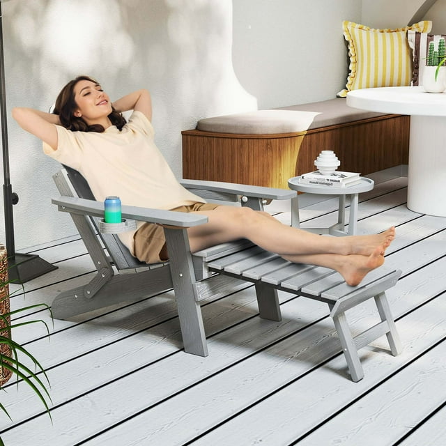 Costway Chaise Adirondack de Patio Tout Temps en HIPS Chaise Longue avec Repose-Pieds Rétractable Gris