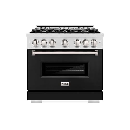 ZLINE 36 in. 5.2 cu. ft. Classic Dual Fuel Range with 6 Burner Gas Cooktop and Electric Convection Oven in DuraSnow Stainless Steel with Black Matte Door (CDRS-BLM-36)
