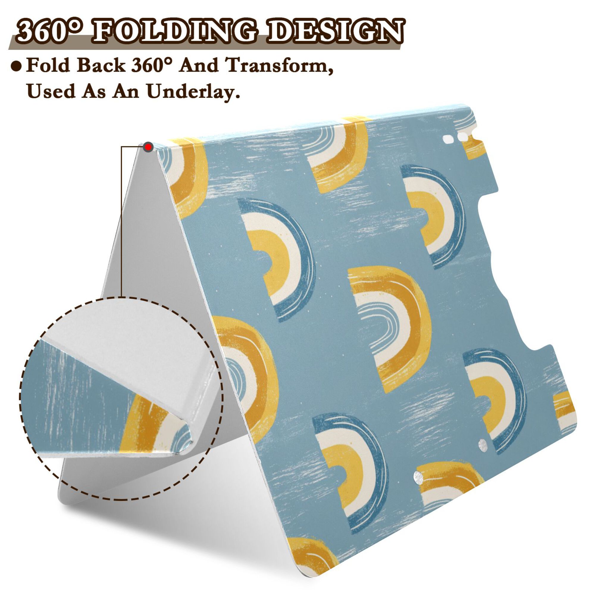 FORMRS A4 Clipboard Folder with Pen Holder Horizontal Foldable School Office Binder, Light Blue Rainbow