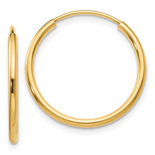 Boucles d'Oreilles Créoles Rondes Polies en Or Jaune 14K 1.5mm
