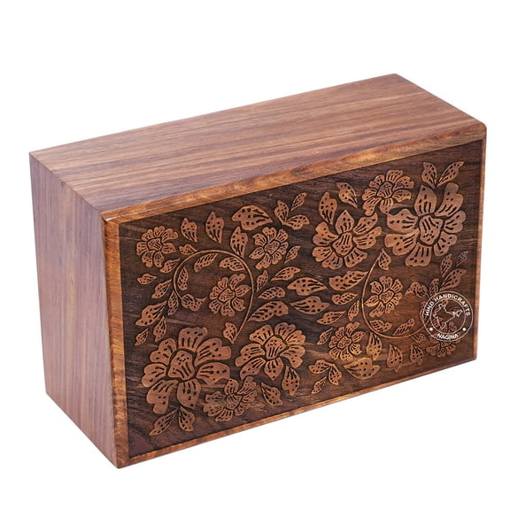 Handcrafted Floral Top Engraved Wooden Cremation Urns for Human Ashes Adult Large - Tree of Life Funeral Urn Box - Burial Urns for Columbarium (250 LB - Rosewood, Flower)