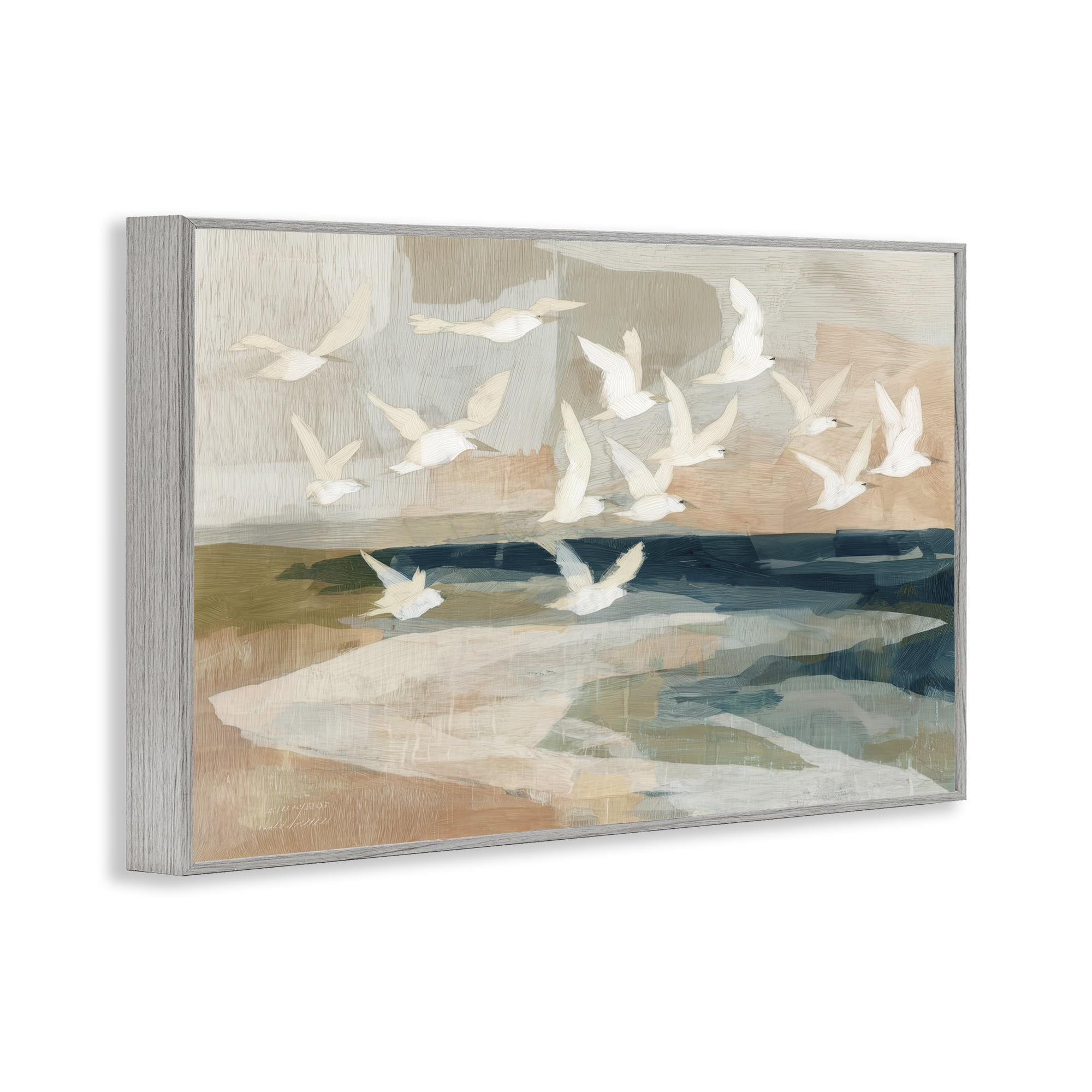 Stupell Industries Birds in Flight Over Water Gray Framed Giclee Art, design by Chromatic Storm Studio
