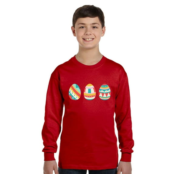 Colorful Blue Eggs Long Sleeve Shirts for Kids - Youth XS S M L XL - Happy Easter Holiday Christian Tee for Boys for Girls