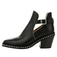 thumbnail image 2 of YDN Women Studded Mid Chunky Heeled Ankle Booties Pumps Closed Almond Toe Short Combat Boots Buckle Strap Cutout Shoes Size 7 Black, 2 of 7
