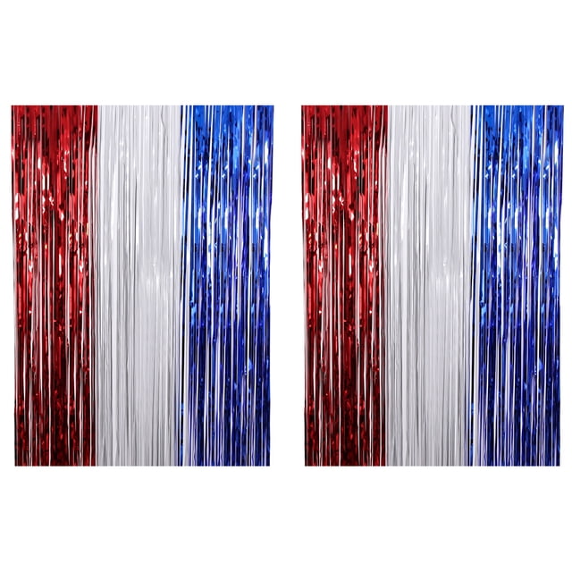 Foil Fringe Curtains - 2 Packs Sparkle Metallic Curtains Party Photo Booth Decor-RED WHITE BLUE