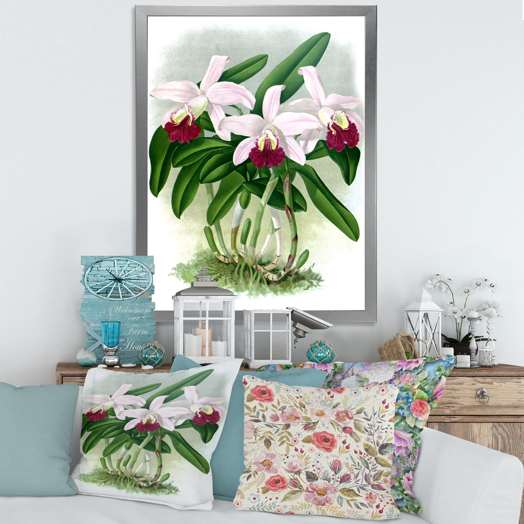 Designart 'White Vintage Orchid Flower I' Traditional Framed Art Print
