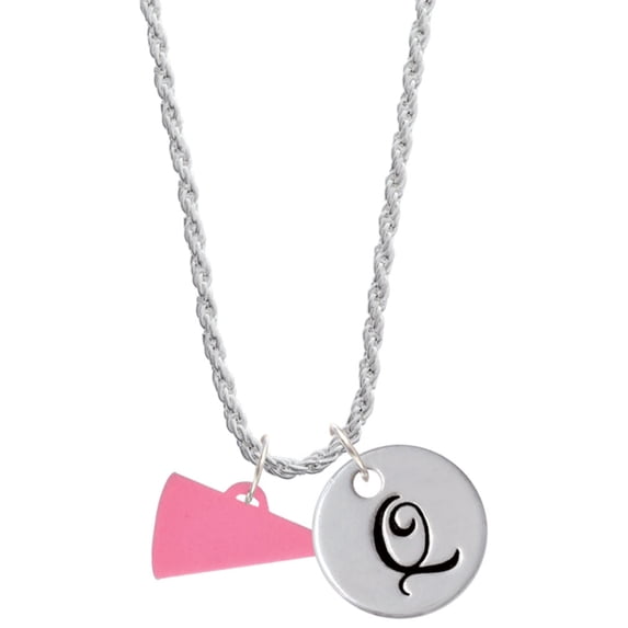 Delight Jewelry Acrylic 3/4" Hot Pink Megaphone Silvertone Script Initial Disc - Q - Charm Necklace, 20"+3"