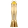 thumbnail image 4 of YiZYiF Kids Girls Sleeveless Metallic Jazz Disco Dance Jumpsuit Bell Bottom 70s Party Stage Performance Outfit Gold 12, 4 of 7