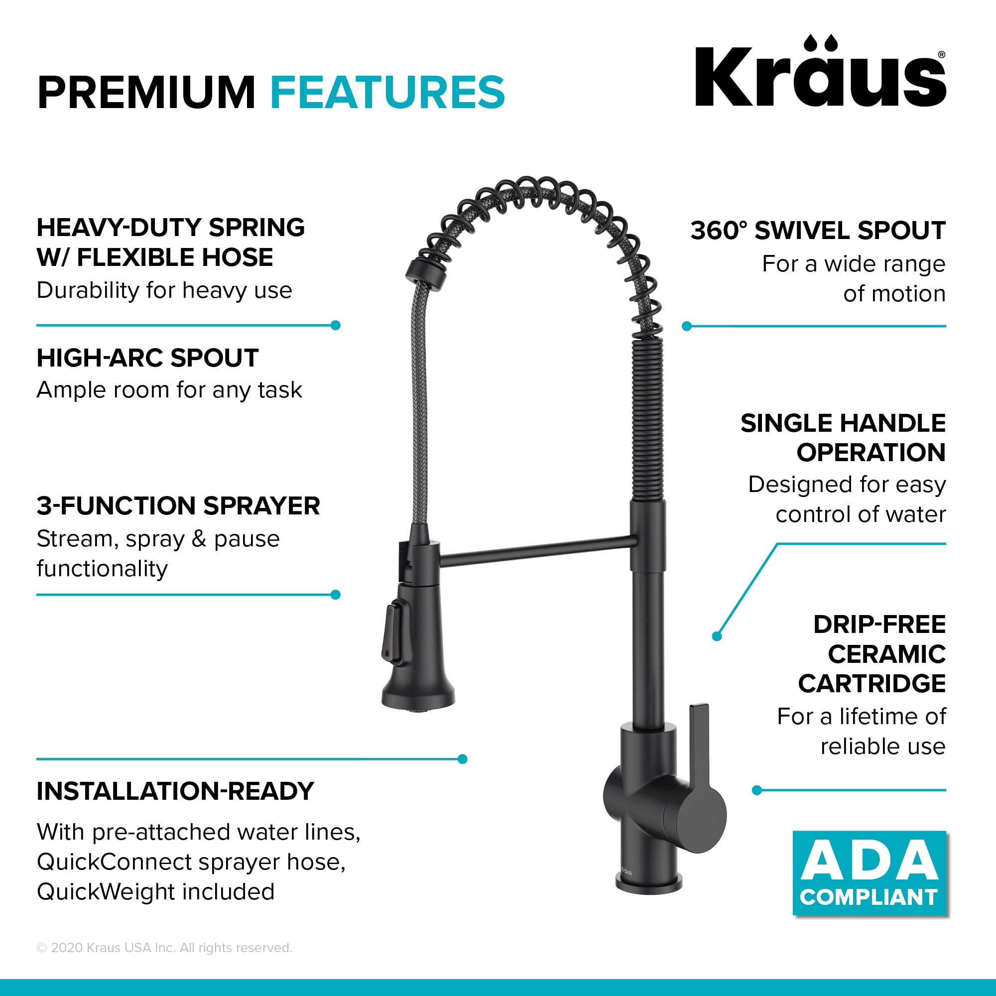 Kraus Britt Commercial Style Pull-Down Single Handle Kitchen Faucet in Matte Black