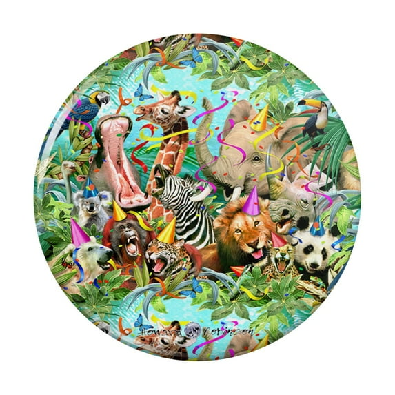 Party Animals Birthday Lion Zebra Elephant Giraffe Pattern Kitchen Refrigerator Locker Button Magnet