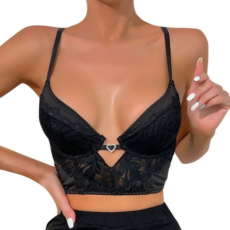 

Fabiurt Women s Bra Ladies Love Rhinestone Fashion Lace Sling Bottom Hollow Belt Underwire Bra Lingerie Black