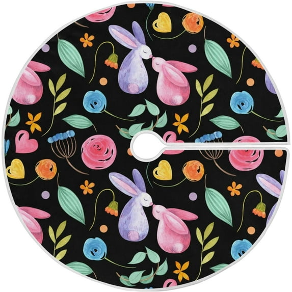 FMSHPON Easter Easter Rabbit Flowers Xmas Christmas Tree Skirt Stand Mat for Holiday Party Decoration Indoor Outdoor 48 inches