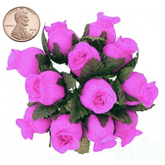 144 Miniature Poly Rose Silk Favor Flower Pick Wedding Shower - Fuchsia