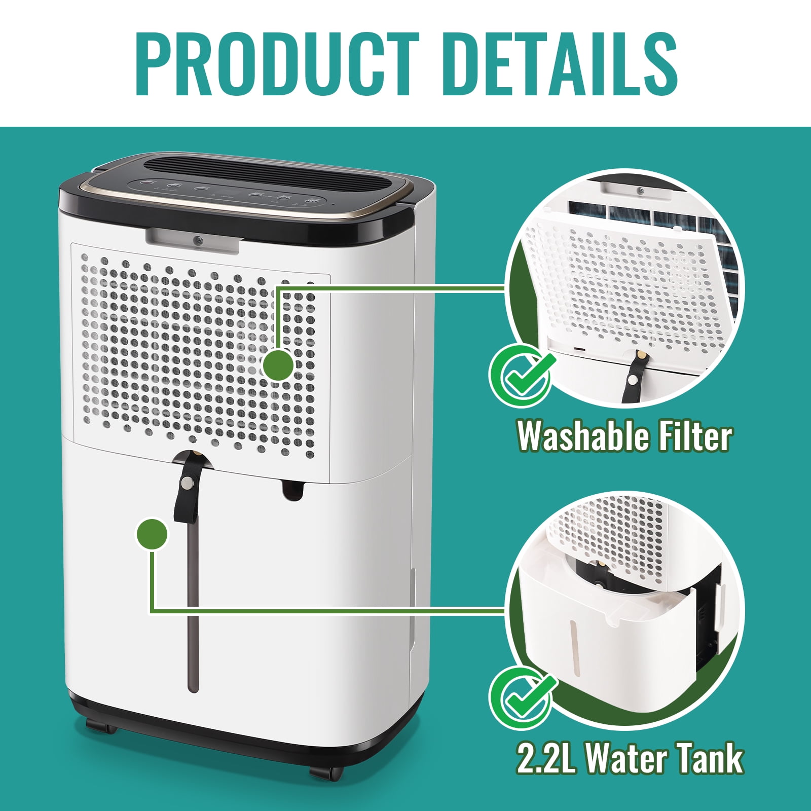 30 Pints Portable Home Dehumidifier for 2500 Sq.ft  for Basement with Drain Hose, 8inch Wide, White, New