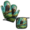 thumbnail image 2 of Happy Bald Eagle Welcome St Patrick's Day Lucky Shamrocks Clover Oven Mitts and Pot Holder American Eagle Lover Heat Resistant Cooking Gloves - 22001, 2 of 5