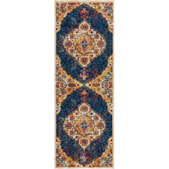 BoutiqueRugs Istanbul Farmhouse Runner Rug - Navy, Ivory - 2'7" x 7'3" Runner