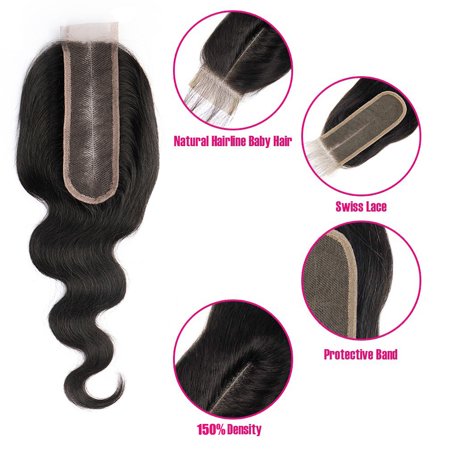 2x6 Dentelle Fermeture Vague De Corps Naturel Couleur Coiffure Coiffant Cheveux Humains 150 Densite Avec Des Cheveux De Bebe Pour Le Noir Walmart Canada