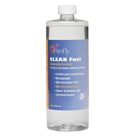 Firefly Fuel Eco-Friendly Clean Fuel with Citronella Essential Oil, Odorless, Smokeless Lamp Oil, 32 oz.
