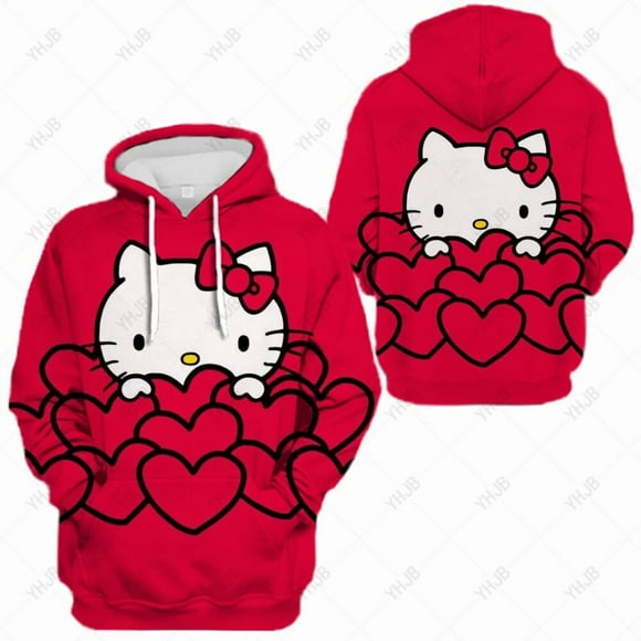 Hot Sale 2023 New Manga Cartoon Hoody Women Kawaii Hello Kitty Print Hoodie Japanese Anime Graphic Sweatshirt Casual Female HOEMLIN