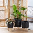 thumbnail image 2 of CosmoLiving by Cosmopolitan 18", 16", 14"H Indoor Outdoor Black Magnesium Oxide Planter with Wood Legs (3 Count), 2 of 9