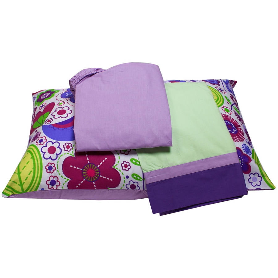 Bacati - Botanical 3-Piece 100% Cotton Percale Toddler Sheet Set, Purple
