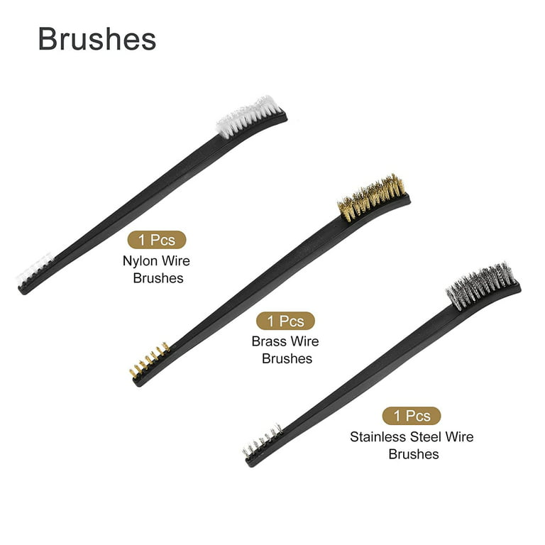 Scratch Brushes Stainless Steel/Nylon/Brass Wire Brush Set Double Bristle  for Cleaning Metal, Small Parts, Paint, Rust, 3 Pack 